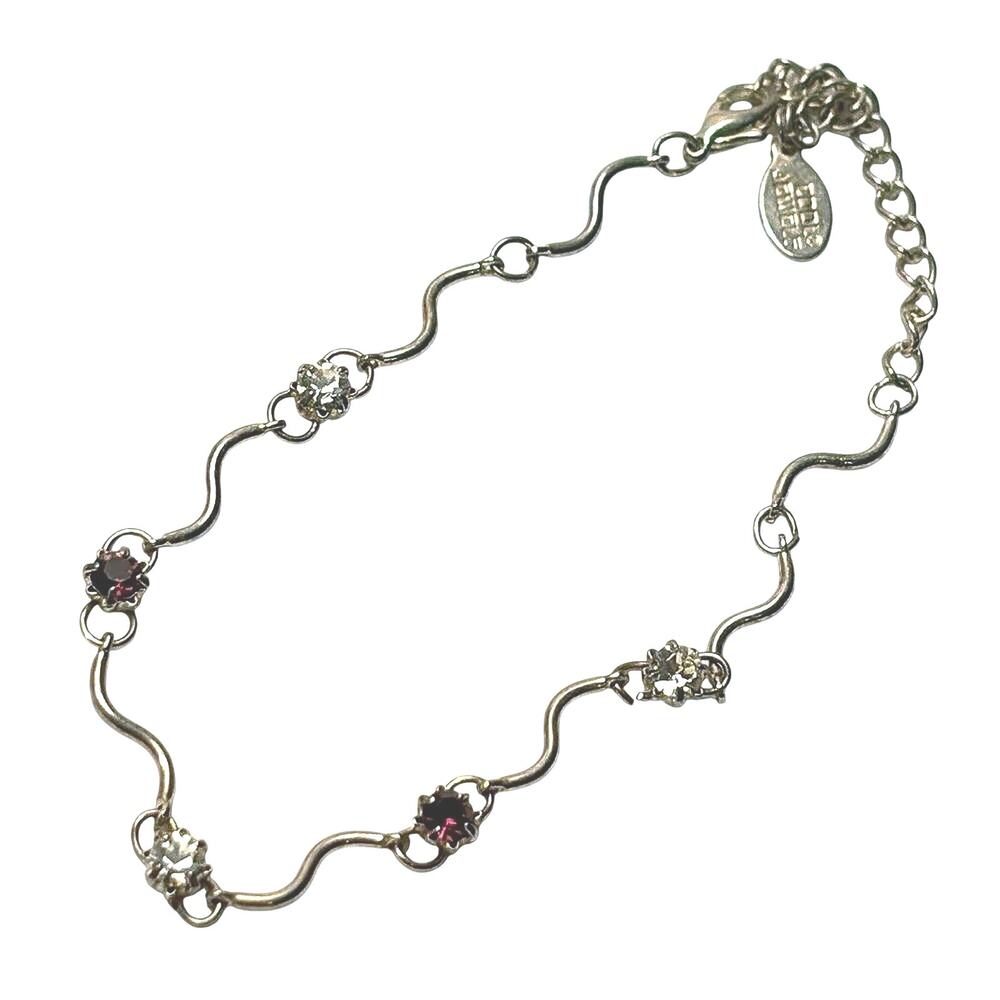 Cool Jewels Silver Tone Wavy Link Rhinestone Bracelet Purple Clear 6.5”